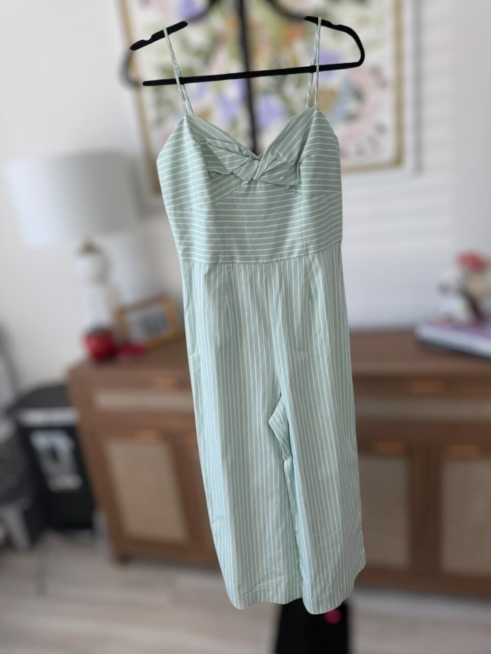 Gianni Bini Vera Striped Cropped Wide Leg Jumpsuit Mint Green and White Size 6
